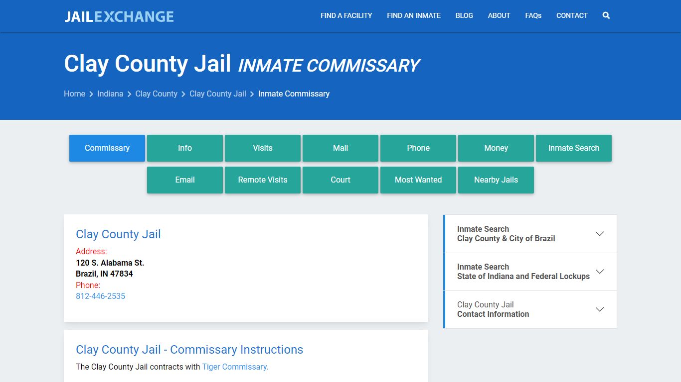 Inmate Commissary, Care Packs - Clay County Jail, IN